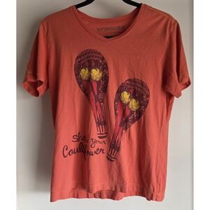 Spenglish Shake Your Cauliflower T-Shirt S Orange V-Neck Short Sleeve Cotton Tee